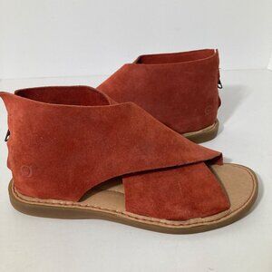 Womens Born IWA Suede Croosover Open Toe‎ Flat Sandals Rust 7